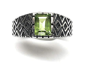 Genuine 2ct Green Peridot 925 Sterling Silver Men's Ring Size 7, 7.75, 8, 8.25, 8.75, 9, 9.75, 10, 10.75, 11, 11.25, 12, 12.75, 13, 13.25