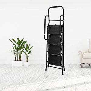 Step Ladders, Folding 4 Step Stool with Safety Rails Portable Heavy Duty 330 lb Load Capacity for Home Household Kitchen Office Garden,Black