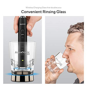 AquaSonic Black Series PRO Ultra Whitening 40,000 VPM Rechargeable Electric Toothbrush w/Revolutionary Wireless Charging Glass, 6 Adaptive Proflex Brush Heads & Travel Case - 4 Modes w Smart Timer