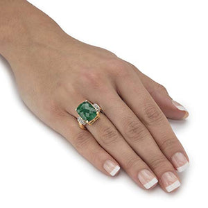 18K Yellow Gold over Silver Genuine Green Emerald and White Tanzanite Cushion Cut Ring Size 10