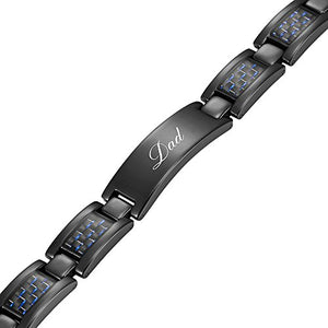 Willis Judd DAD Titanium Bracelet Engraved Love You Dad with Blue Carbon Fiber Adjusting Tool & Gift Box Included