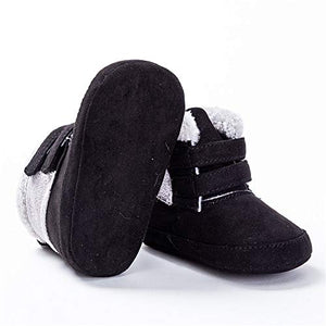 TSAITINTIN Baby Boys Girls Fleece Bootie Infant Soft First Walkers Shoes Black, 12-15 Months Toddler