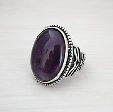 Load image into Gallery viewer, 925K Sterling Silver Mens Ring Witht Natural Amethyst Stone
