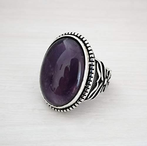 925K Sterling Silver Mens Ring Witht Natural Amethyst Stone