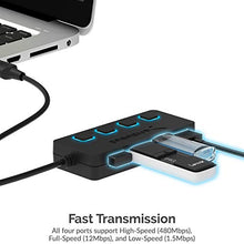Load image into Gallery viewer, Sabrent 4-Port USB 2.0 Data Hub with Individual LED lit Power Switches [Charging NOT Supported] for Mac &amp; PC (HB-UMLS)
