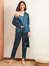 Load image into Gallery viewer, SheIn Women's Sexy 7pcs Pajama Set Cami Pjs with Shirt and Eye Mask Teal Blue Medium
