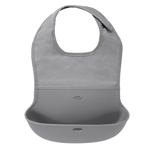 OXO Tot Waterproof Silicone Roll Up Bib with Comfort-Fit Fabric Neck, Gray