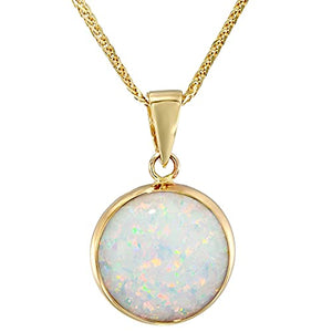 14K Gold White Opal Necklace - 14K Solid Yellow Gold Dainty Necklace with October Birthstone Pendant, 12mm Large Size Opal Gemstone - Handmade Bridal Wedding Jewelry for Brides & Classy Women