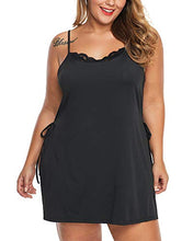 Load image into Gallery viewer, XAKALAKA Women Plus Size Lace Babydoll Lingerie Side Slit Strappy Chemise Sleepwear Black XXL
