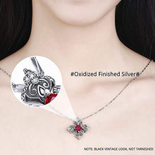 Load image into Gallery viewer, Merthus Antique Created Ruby Irish Celtic Cross Pendant Necklace for Women,18"
