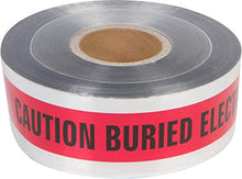 Load image into Gallery viewer, Morris Products Underground Electrical Foil Lined Caution Tape – 3" Width – Detectable From 12-24" Depths – Red – Printed with Caution Buried Electric Line Below – 1, 000'. Length
