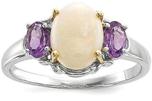 Load image into Gallery viewer, 925 Sterling Silver 14k True Two Tone Yellow Gold Opal Purple Amethyst Band Ring Size 7.00 Stone Gemstone Fine Jewelry For Women Gifts For Her
