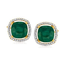 Load image into Gallery viewer, Ross-Simons 4.00 ct. t.w. Emerald and .19 ct. t.w. Diamond Earrings in 18kt Gold Over Sterling
