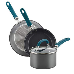 Rachael Ray Create Delicious Hard Anodized Nonstick Cookware Pots and Pans Set, 11 Piece, Gray with Teal Handles
