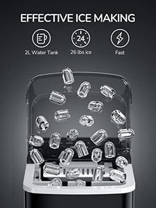 Silonn Ice Makers Countertop, 9 Cubes Ready in 6 Mins, 26lbs in 24Hrs, Self-Cleaning Ice Machine with Ice Scoop and Basket, 2 Sizes of Bullet Ice for Home Kitchen Office Bar Party