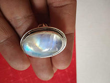 Load image into Gallery viewer, Moonstone Ring, 925 Sterling Silver ring, June Birthstone, Large Stone Ring, Mediation Ring, Engagement Ring, Moonstone jewelry, Rainbow Moonstone Ring, Statement Ring, Engagement &amp; Anniversary Gifts
