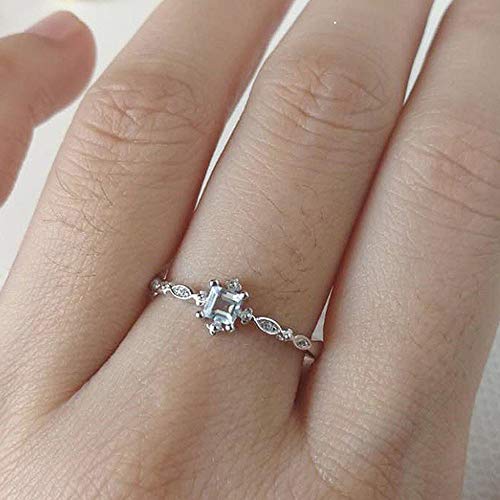 Greendou Fashion Jewelry 925 Sterling Silver Dainty Blue Crystal Ring for Women Simple Style Square Engagement Finger Ring Ladies Fashion Jewelry (6)