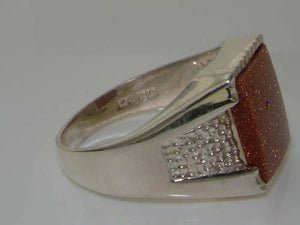 Gents Solid 925 Sterling Silver Goldstone Mens Mans Signet Ring - Size 6 - Sizes 6 to 13 Available