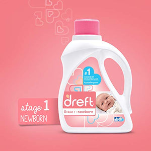 Dreft Stage 1: Newborn Hypoallergenic Liquid Baby Laundry Detergent (HE), Natural for Baby, Newborn, or Infant, 50 Ounce (32 Loads), 2 Count (Packaging May Vary)