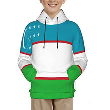 Load image into Gallery viewer, Uzbekistan Flag Print Hoodies Kids 3D Print Sweatshirts Long Sleeve Pullover Hoodies with Pocket for Teen Boys and Girls Black
