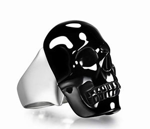 Black Obsidian Carved Gemstone Crystal Skull with Sterling Silver Ring, Skull Jewelry.
