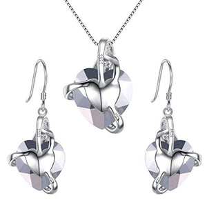EleQueen 925 Sterling Silver CZ Courageous Heart Inspired Pendant Necklace Hook Earrings Set Vitrail Light Made with Crystals