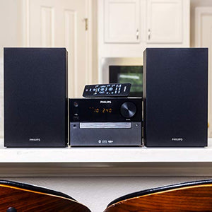 PHILIPS Bluetooth Stereo System for Home with CD Player, Wireless Streaming, MP3, USB, Audio in, FM Radio, 15W, Micro Music Sound System