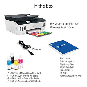 HP Smart Tank Plus 651 Wireless All-in-One Ink Tank Printer, up to 2 Years of Ink in Bottles, Auto Document Feeder, Mobile Print, Scan, Copy, Works with Alexa (7XV38A)