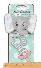 Load image into Gallery viewer, Bearington Baby Lil’ Spout Plush Gray Elephant Pacifier Holder with Satin Leash and Clip

