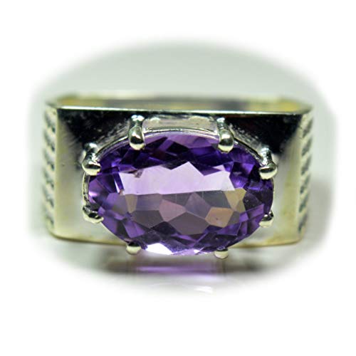 55Carat Natural Men's Amethyst Rings Bold Band in Silver Oval Shape Feburary Birthstone Jewelry Size 4-13