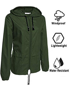 Avoogue Lightweight Raincoat Women's Waterproof Windbreaker Packable Outdoor Hooded Rain Jacket Dark Green XXL