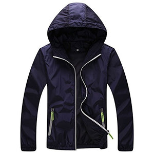 Panegy Men's Quick Dry Windbreaker Hoodie Skin Coat Women's Casual Travel Jacket Packable Dark Blue L