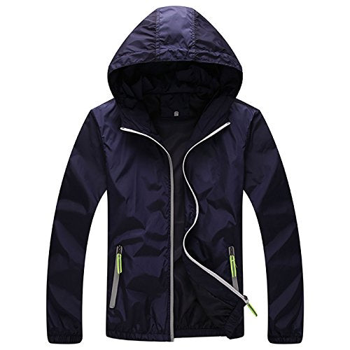 Panegy Men's Quick Dry Windbreaker Hoodie Skin Coat Women's Casual Travel Jacket Packable Dark Blue L