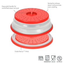 Load image into Gallery viewer, Tovolo Vented Collapsible Microwave Food Cover With Easy Grip Handle, Dishwasher-Safe, BPA-Free Silicone &amp; Plastic, 10.5" Round, Red
