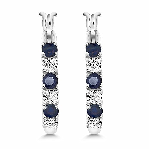 Load image into Gallery viewer, Gem Stone King 925 Sterling Silver Blue Sapphire and White Lab Grown Diamond Accent Women's Hoop Earrings (0.83 Cttw, 22MM = 0.85 Inches Diameter)