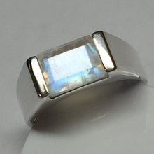 Load image into Gallery viewer, Natural Rainbow Moonstone 925 Solid Sterling Silver Men's Ring Size 6, 6.75, 7, 7.25, 7.5, 8.75, 9, 9.25, 9.5, 12.5
