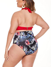 Load image into Gallery viewer, IN'VOLAND Womens Plus Size High Waisted Bikini Set High Rise Two Piece Swimsuits Halter Push Up Bathing Suits
