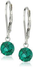 Load image into Gallery viewer, Sterling Silver Round Checkerboard Cut Created Emerald Leverback Earrings (6mm)
