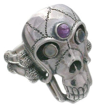 Load image into Gallery viewer, NOVICA Rainbow Moonstone and Amethyst .925 Sterling Silver Men's Ring, Immortal'
