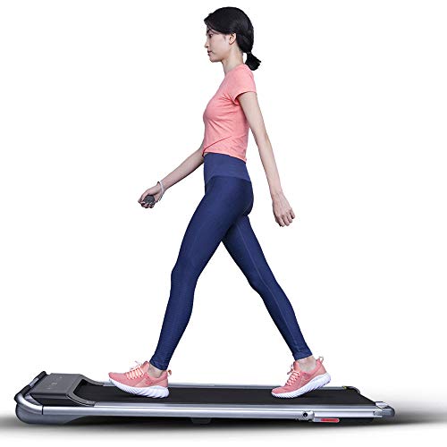 RHYTHM FUN Treadmill Under Desk Treadmill 2-in-1 Folding Running Walking Treadmill with Foldable Handtrail and Speed Sensor Light Slim Mini Quiet Treadmill with Smart Remote Workout App forHome/Office