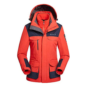 ANKIKI Women's Snowboard Ski Jackets 3 in 1 Winter Waterproof Snow Coat Warm Hooded Parka with Detachable Liner,Orange,XXL