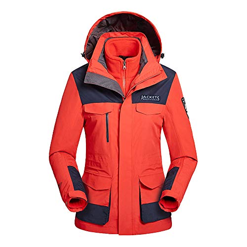 ANKIKI Women's Snowboard Ski Jackets 3 in 1 Winter Waterproof Snow Coat Warm Hooded Parka with Detachable Liner,Orange,XXL