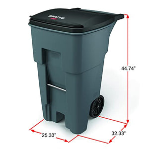 Rubbermaid Commercial Products Brute Rollout Plastic Trash/Garbage Can/Bin with Wheels, 65 GAL, for Restaurants/Hospitals/Offices/Back of House/Warehouses/Home, Gray (FG9W2100GRAY)