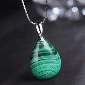 iSTONE 925 Sterling Silver Natural Malachite Ladies Pendant Necklace Water Drop Shape with 18" Silver Chain