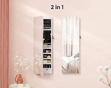 Load image into Gallery viewer, SONGMICS 47.2" H Full Screen Mirror Jewelry Cabinet Armoire, 6 LEDs Jewelry Organizer Wall Hanging/Door Mounted, Larger Capacity, for Women, Pure White UJJC99WT

