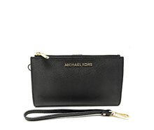 Load image into Gallery viewer, Michael Kors Women&#39;s Jet Set Travel Double Zip Wristlet, Black Saffiano, One Size
