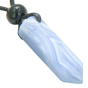 BestAmulets Lucky Crystal Point Pendant Necklace in Blue Lace Agate Gemstone