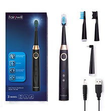 Load image into Gallery viewer, Fairywill Sonic Electric Toothbrush Rechargeable for Adults and Kids, ADA Accepted, 3 Brush Heads Included, 4 Hours Charge Minimum 30 Days Use, Dentists Recommend, Build in 2 Mins Timer Black
