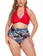 Load image into Gallery viewer, IN'VOLAND Womens Plus Size High Waisted Bikini Set High Rise Two Piece Swimsuits Halter Push Up Bathing Suits

