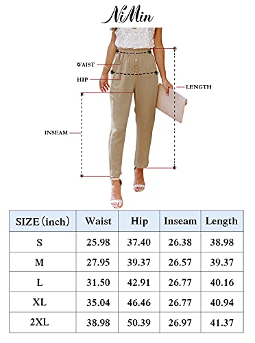 Load image into Gallery viewer, NIMIN Pants for Women Casual Comfy High Waisted Pants Cotton Summer Beach Work Paper Bag Pants with Pockets Yellow 2X-Large